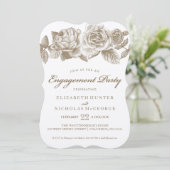 Rose Sketch Engagement Partei Einladung in Sepia (Stehend Vorderseite)