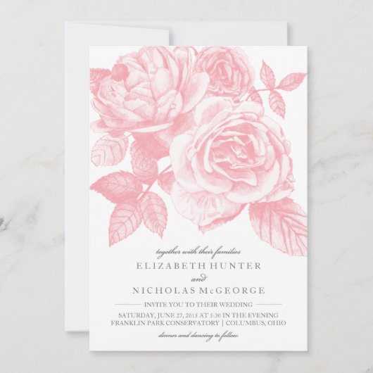 Rose Sketch Hochzeit Einladung in Rosa (Vorderseite)