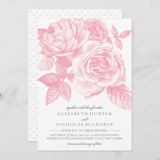 Rose Sketch Hochzeit Einladung in Rosa (Vorne/Hinten)