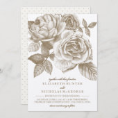 Rose Sketch Hochzeit Einladung in Sepia (Vorne/Hinten)