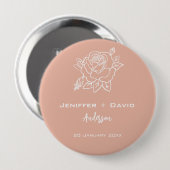 Rose Sketch Personalisiert Hochzeit Button (Vorne & Hinten)