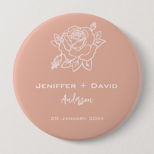 Rose Sketch Personalisiert Hochzeit Button (Vorderseite)