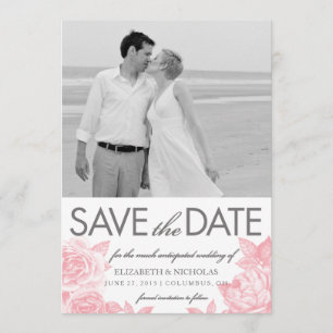 Rose Sketch Save the Date Fotokarte in Rosa