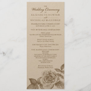 Rose Sketch Wedding Program in Sepia Programm