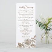 Rose Sketch Wedding Program in Sepia Programm (Stehend Vorderseite)