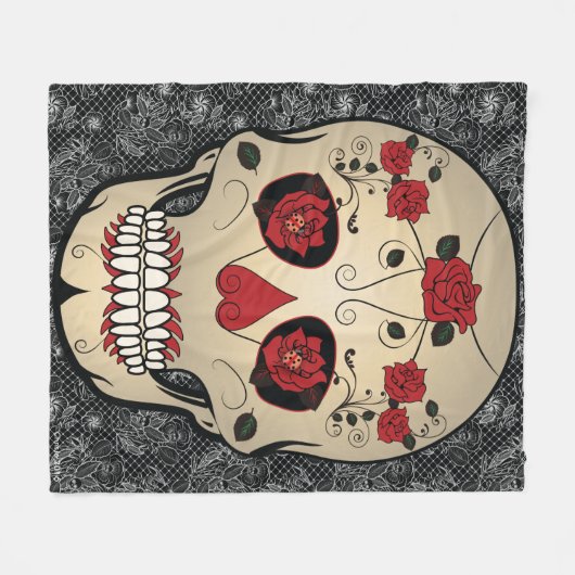 Rose Skull Day of the Dead Fleece Blanket (Vorderseite (Horizontal))
