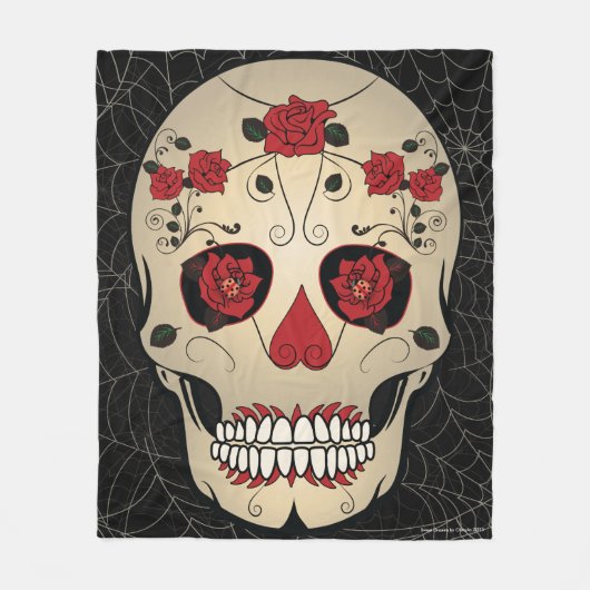 Rose Skull Day of the Dead Fleece Blanket (Vorderseite)