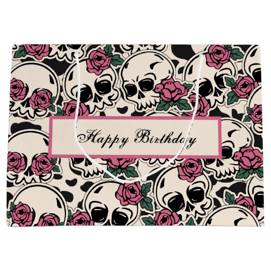 Rose Skull Pattern Geburtstag Große Geschenktüte (Vorderseite)