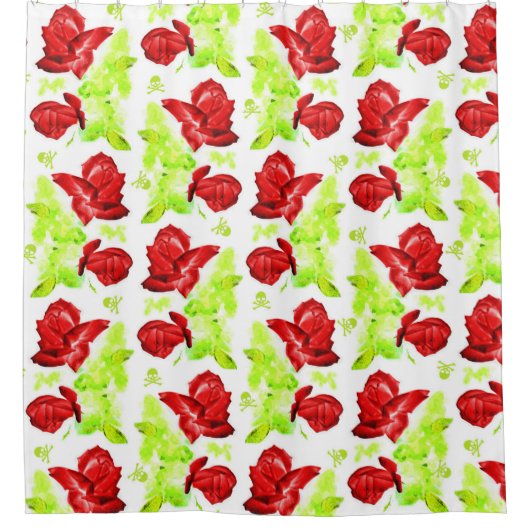 Rose Skulls farbenfrohe Muster Duschvorhang (Vorderseite)