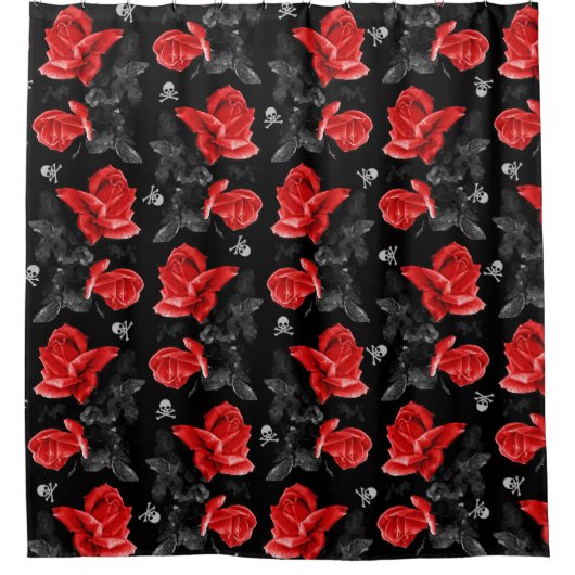 Rose Skulls Gothic Red Pattern Duschvorhang (Vorderseite)