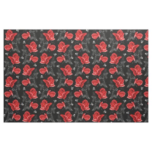 Rose Skulls Gothic Red Pattern Stoff (Yard (91,4 cm))