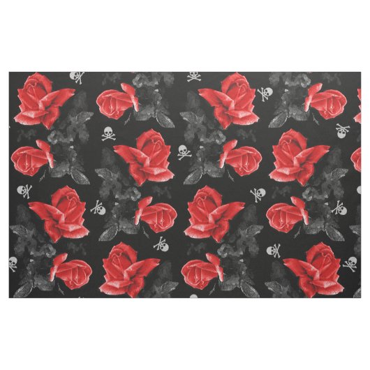 Rose Skulls Gothic Red Pattern Stoff (Fat Quarter (45,7 x 55,9 cm))