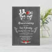 Rose Skulls laden Chalk Halloween ein Einladung (Stehend Vorderseite)