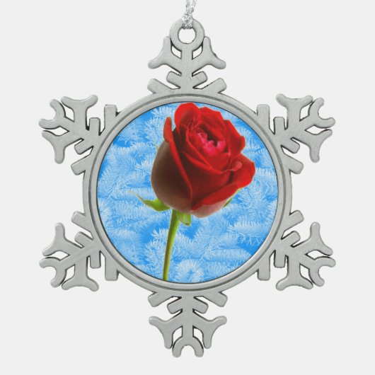 Rose & Sky Blue Schneeflocken Zinn-Ornament (Vorderseite)