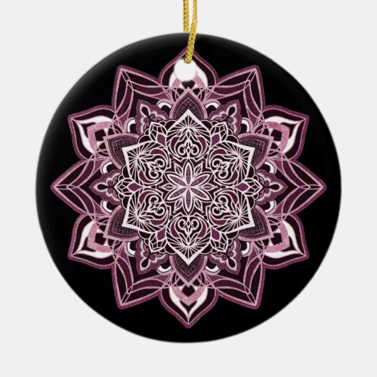 Rose Snowflake auf schwarz Keramik Ornament (Vorne)