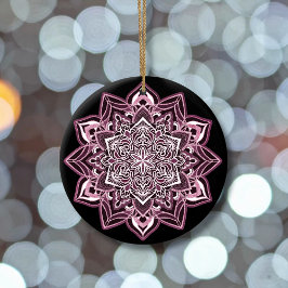 Rose Snowflake auf schwarz Keramik Ornament