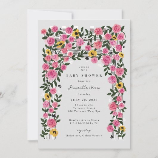 Rose Sonnenblume Trellis Spring Garden Baby Dusche Einladung (Vorderseite)
