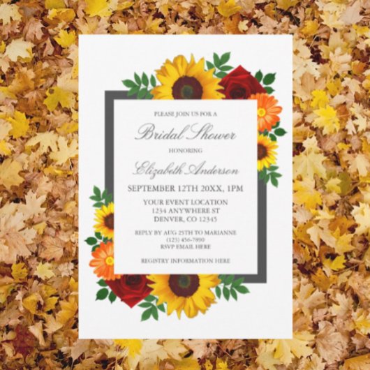 Rose Sonnenblumen Herbst Brautparty Einladung