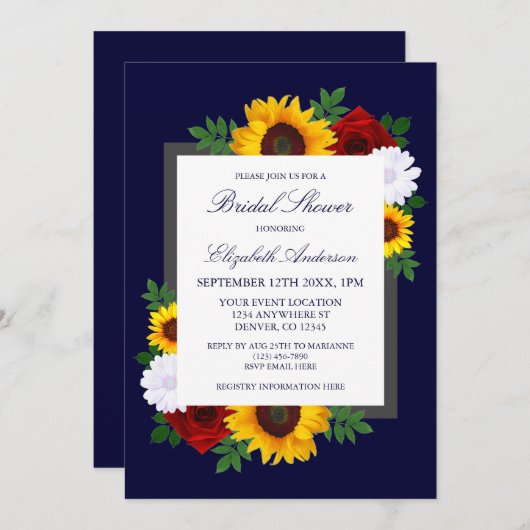 Rose Sonnenblumen Herbst Brautparty Einladung (Vorne/Hinten)