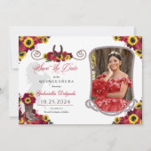 Rose Sonnenblumen Quinceañera Save the Date Foto Einladung (Vorderseite)