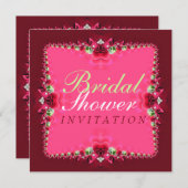 Rose + Spitzendusche aus rosa Braun Einladung (Vorne/Hinten)