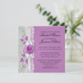 Rose Spitzensilber/Lila Damaskus Dusche einladen Einladung (Stehend Vorderseite)