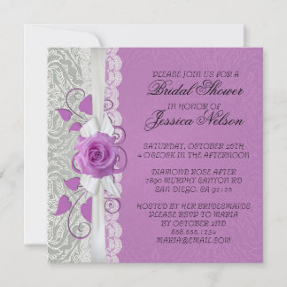 Rose Spitzensilber/Lila Damaskus Dusche einladen Einladung