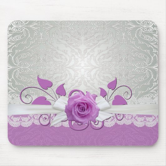 Rose Spitzensilber/Lila Damasmousepad Mousepad (Vorne)