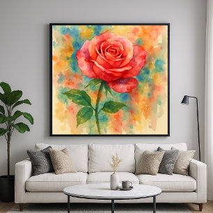 Rose Splash - Aquarellmalerei Poster