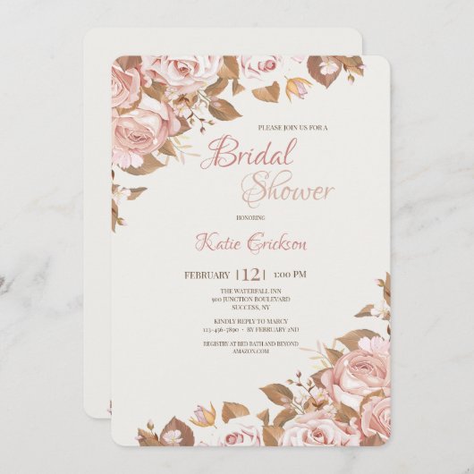 Rose Splendor Brautdusche Einladung (Vorne/Hinten)
