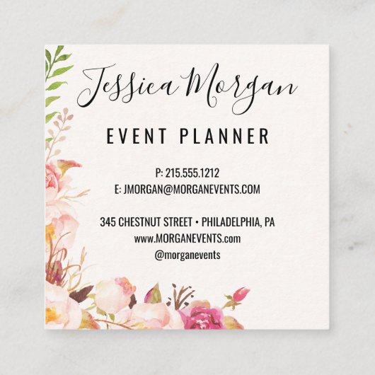 Rose Square Business Cards Quadratische Visitenkarte (Rückseite)