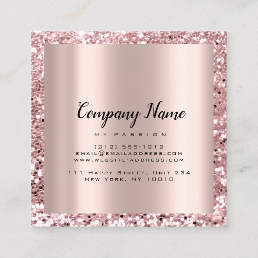 Rose Square Glitzer Makeup Beauty Salon VIP Terminkarte (Rückseite)
