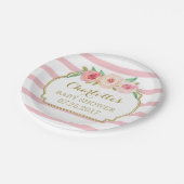 Rose Streifen Gold Pink Blütendusche Pappteller (Schrägansicht)