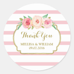 Rose Streifen Gold Rosa Gastgeschenk Hochzeit Tags Runder Aufkleber