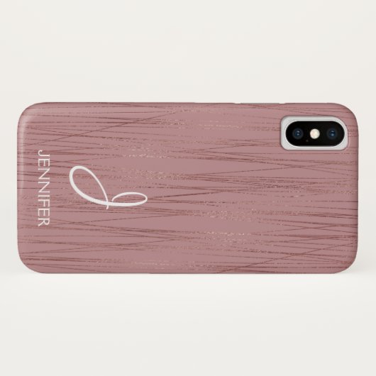 Rose-Streifen-Muster-Monogramm Case-Mate iPhone Hülle (Rückseite (Horizontal))