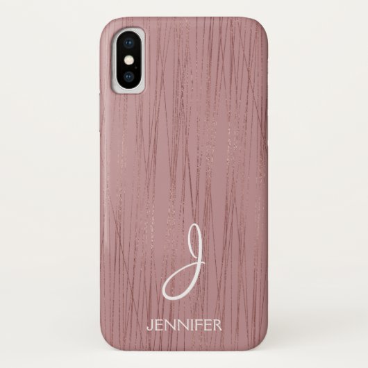 Rose-Streifen-Muster-Monogramm Case-Mate iPhone Hülle (Rückseite)