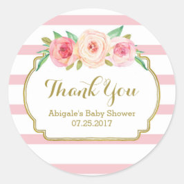 Rose Streifen Pink Blumendusche Kinderdusche Liebe Runder Aufkleber