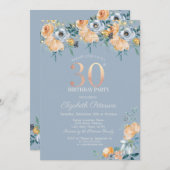 Rose String Lights Dusty Blue 30. Geburtstag Einladung (Vorne/Hinten)