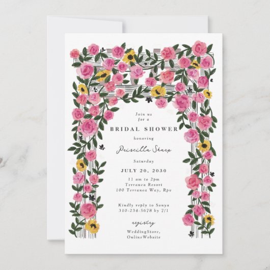 Rose Sunflower Trellis Spring Garden Brautparty Einladung (Vorderseite)