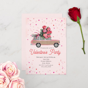 Rose SUV Truck Confetti Valentine Party Einladung