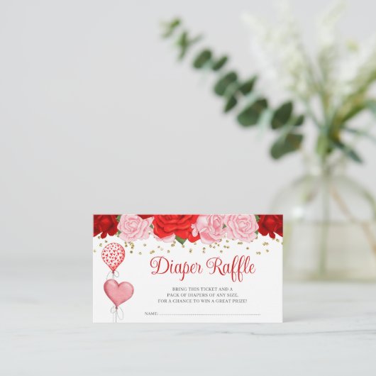 Rose Sweetheart Balloon Valentine Diaper Raffle Begleitkarte (Stehend Vorderseite)