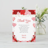 Rose Sweetheart Balloon Valentine Girl Babydusche Dankeskarte (Stehend Vorderseite)