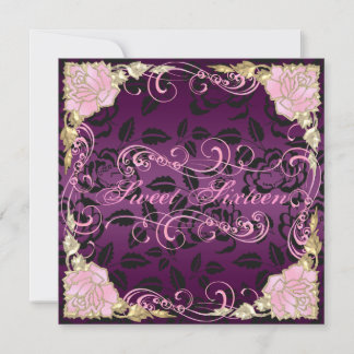 Rose & Swirl Pink Sweet 16 Geburtstag Einladung