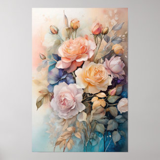 Rose Symphony - Watercolor Blume - Blumenart Poster