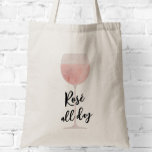 Rosé Tal Wein Glas Tragetasche<br><div class="desc">Rosé den ganzen Tag Tote Tasche, mit einem Aquarellbild eines großen Weinglases. Passen Sie Ihre Informationen an und ändern Sie jede Formulierung, um Ihre Veranstaltung Anzug.</div>