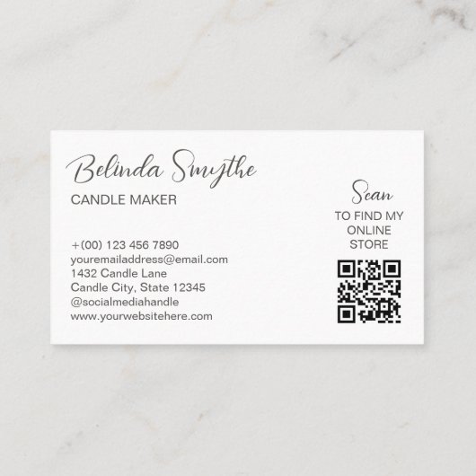 Rose & Tan Scribbled Candles Candle Maker QR Code Visitenkarte (Rückseite)