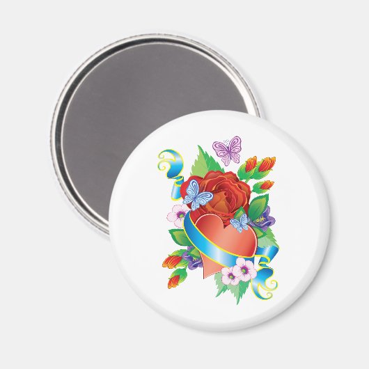 Rose Tattoo Hearts Magnet (Vorderseite/Rückseite)
