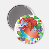 Rose Tattoo Hearts Magnet (Vorderseite/Rückseite)