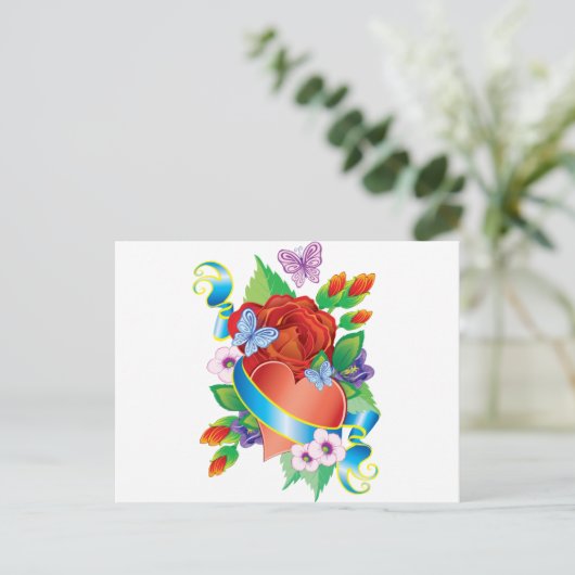 Rose Tattoo Hearts Postkarte (Stehend Vorderseite)