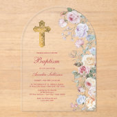 Rose Taufe Acryleinladungen (Vorderseite)